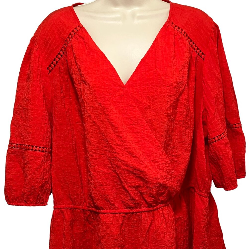 Lane Bryant Red Crinkle Wrap-Style Blouse